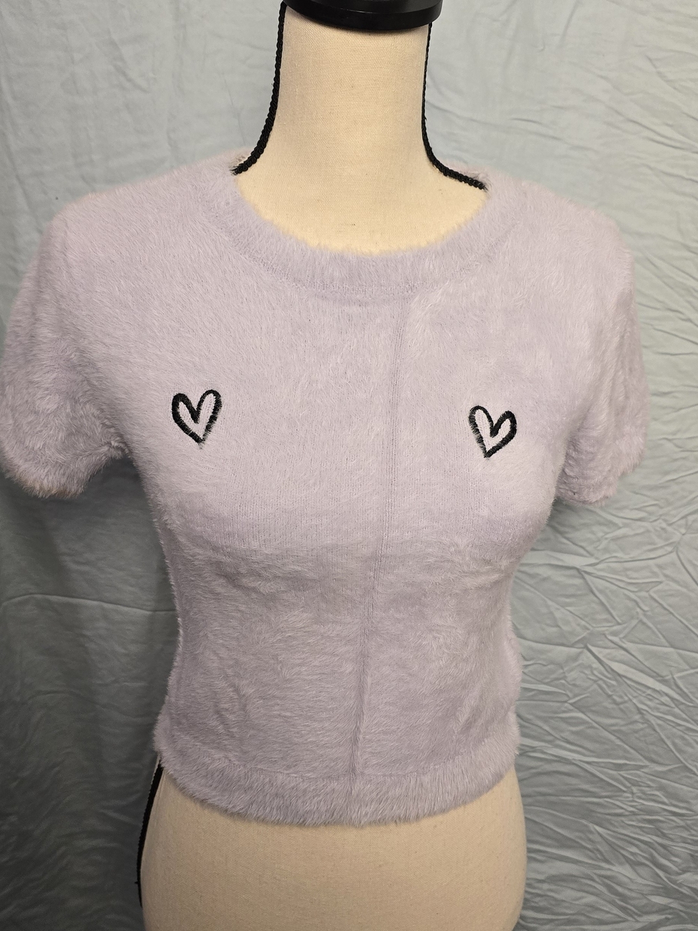 Forever 21 Lilac Fuzzy Heart Crop Top